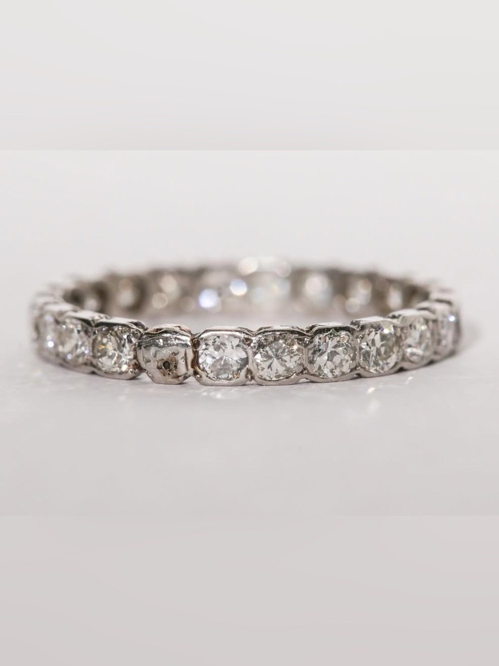 Art Deco Platinum Old European Diamond Eternity Band Ring Size 7.5 Antique - Picture 7 of 13